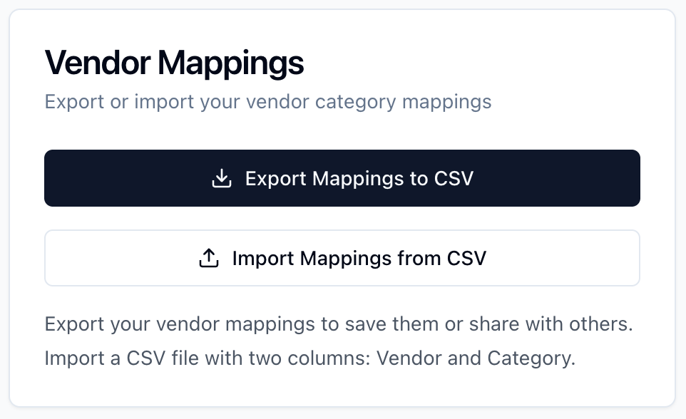 Export vendor mappings
